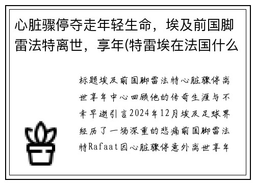 心脏骤停夺走年轻生命，埃及前国脚雷法特离世，享年(特雷埃在法国什么位置)