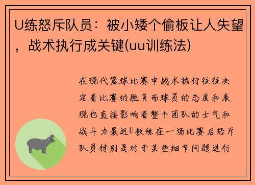 U练怒斥队员：被小矮个偷板让人失望，战术执行成关键(uu训练法)